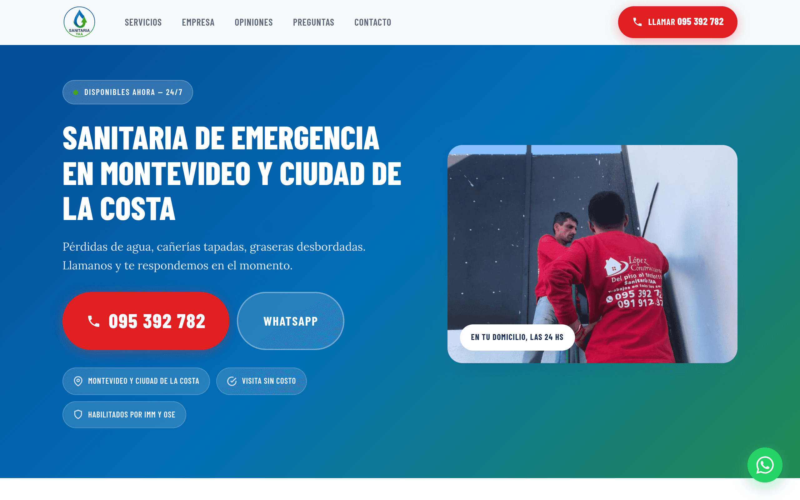 Captura de la página de Sanitaria Yaa en computadora, con el contacto de urgencia visible
